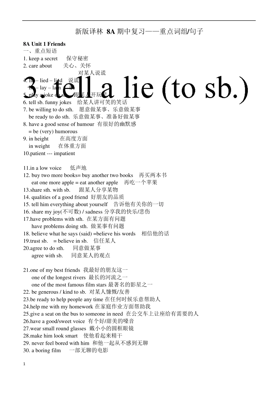 新译林8A期中复习重点词组和句子_第1页