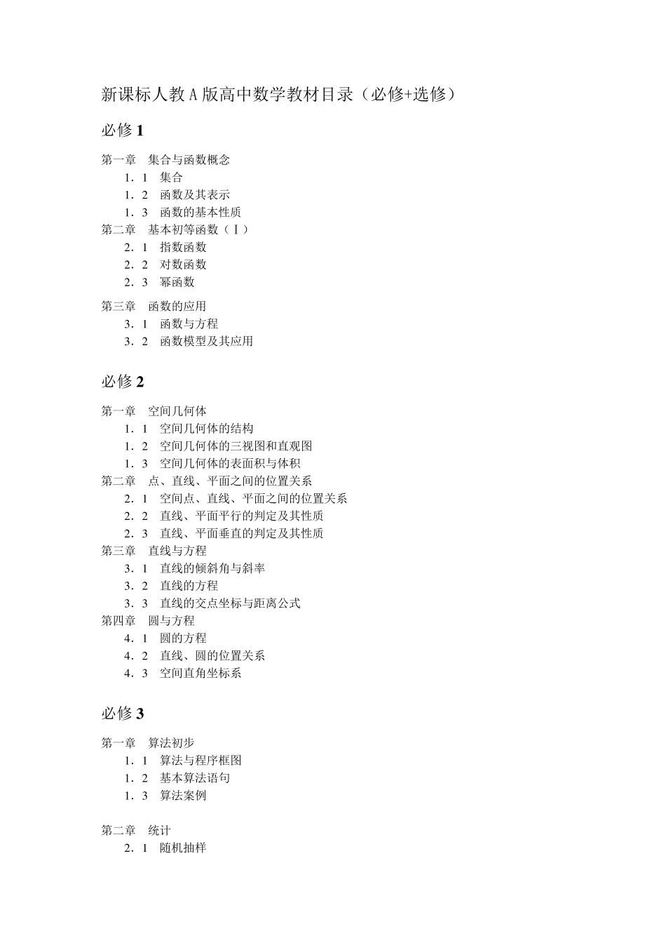 新课标人教A版高中数学教材目录_第1页