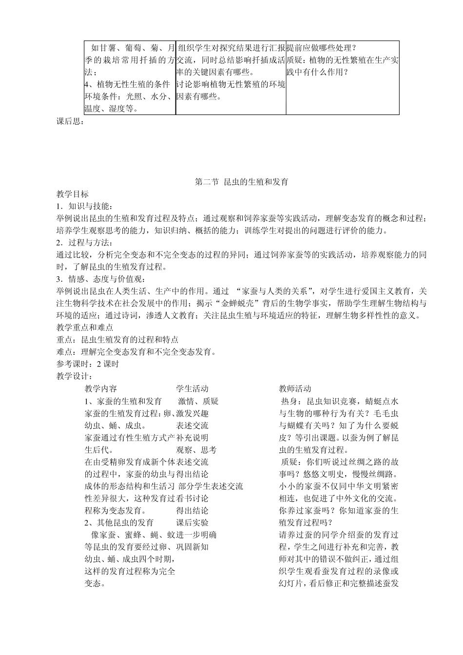 新课标人教版八年级生物下册全册教案_第2页