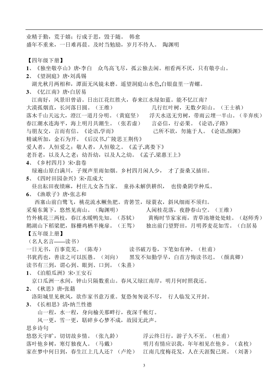 新课标人教版小学一至六年级古诗词及古文汇总_第3页