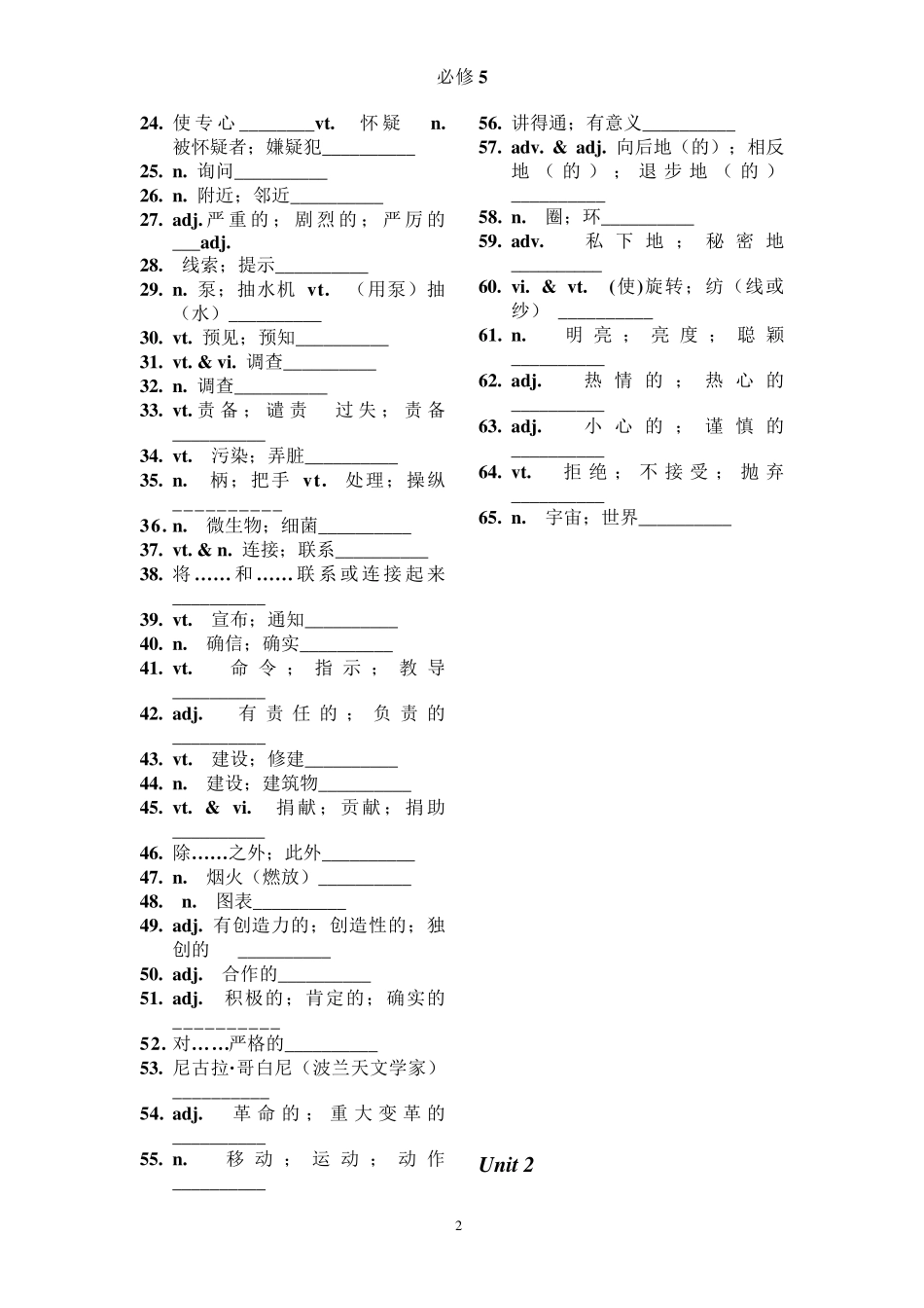 新课标人教版高中英语必修5单词(默写用)_第2页