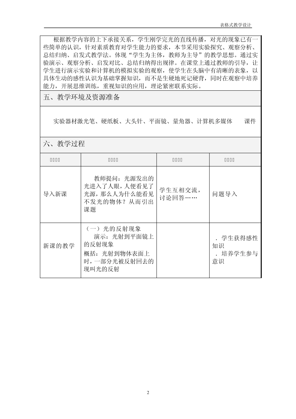 新课标光的反射定律教学设计_第2页