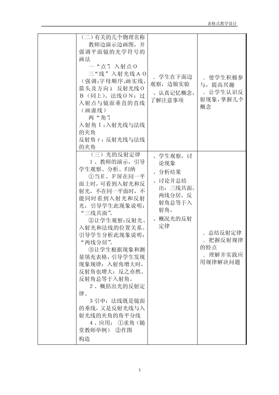 新课标光的反射定律教学设计_第3页