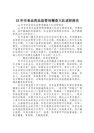 XX年市食品药品监管局稽查大队述职报告