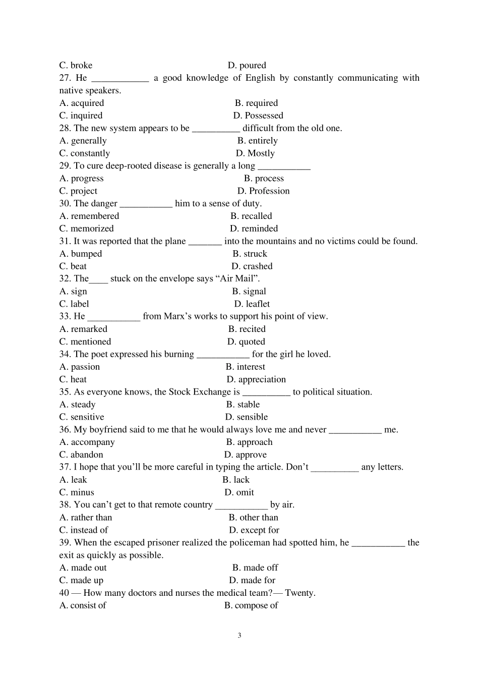 新课标英语必修18高三词汇短语练习题(单选100题)_第3页