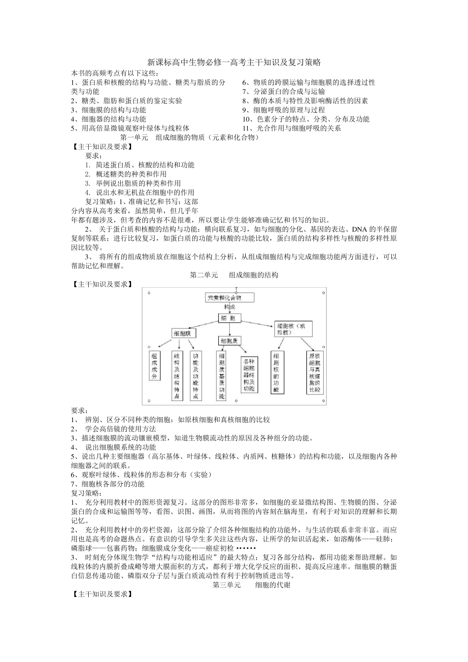 新课标高中生物必修一高考主干知识及复习策略_第1页