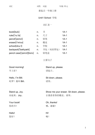 新起点(1年级上)单词+句子