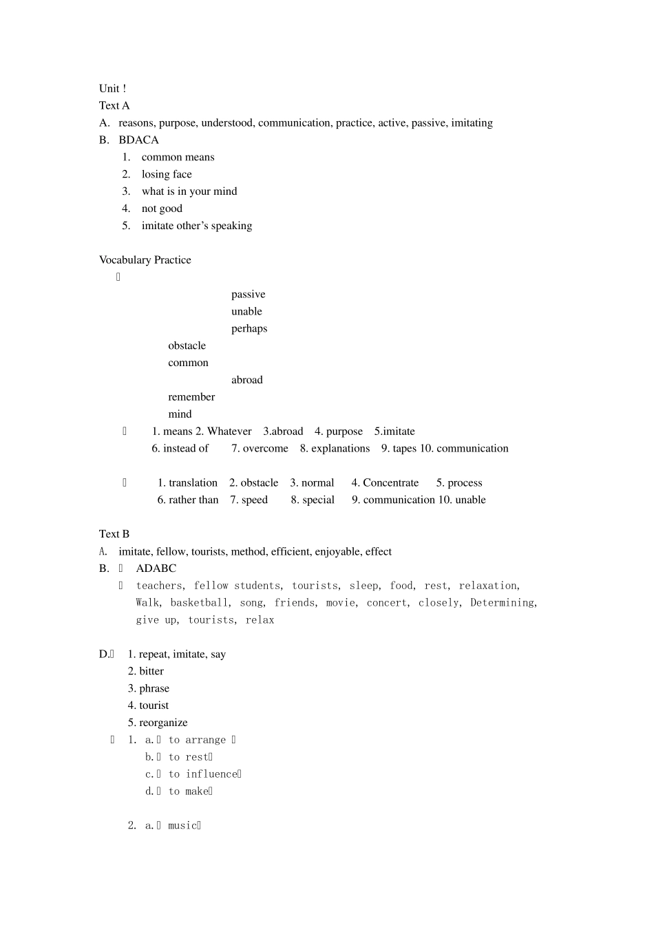 新起点大学英语教材第一册Unit1Unit8课后答案_第1页
