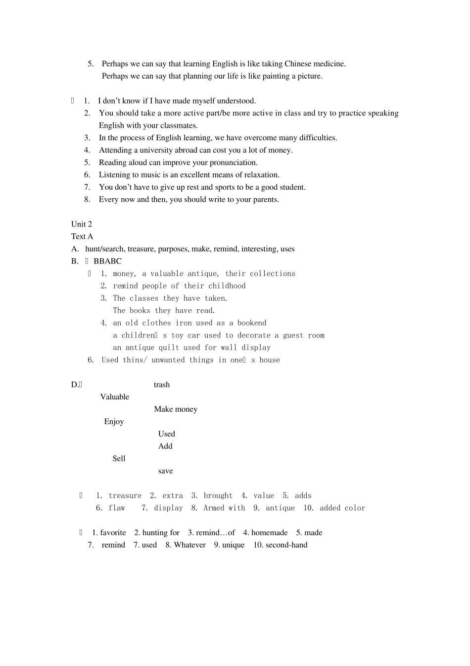 新起点大学英语教材第一册Unit1Unit8课后答案_第3页
