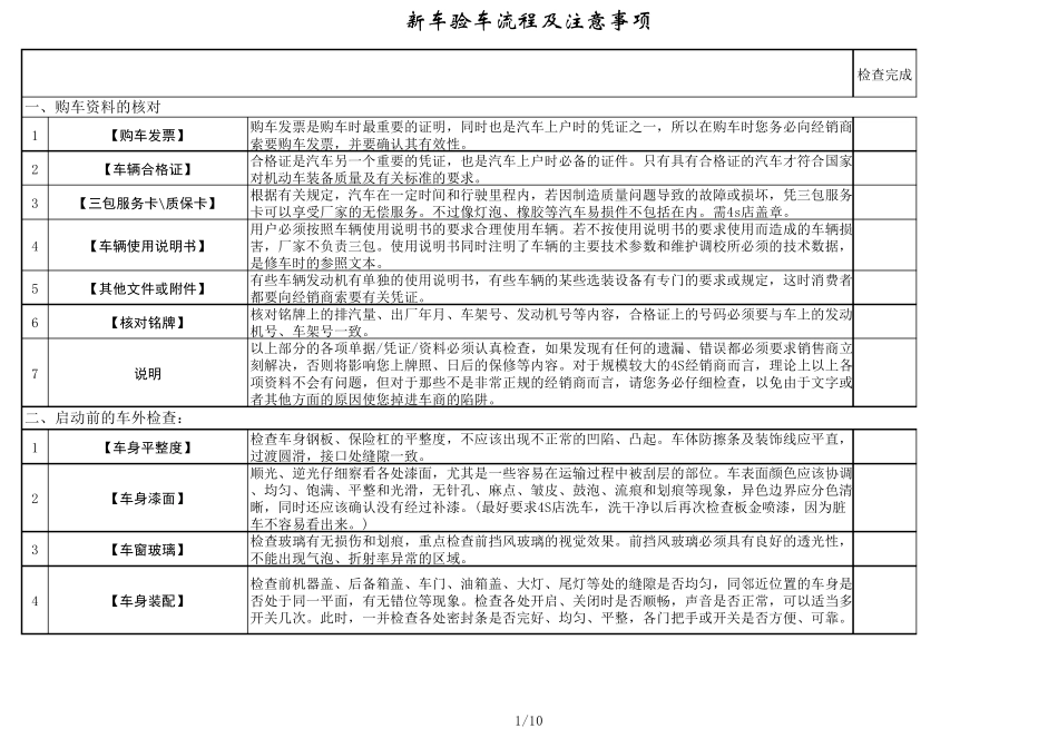 新车验车流程及注意事项(表格)_第1页