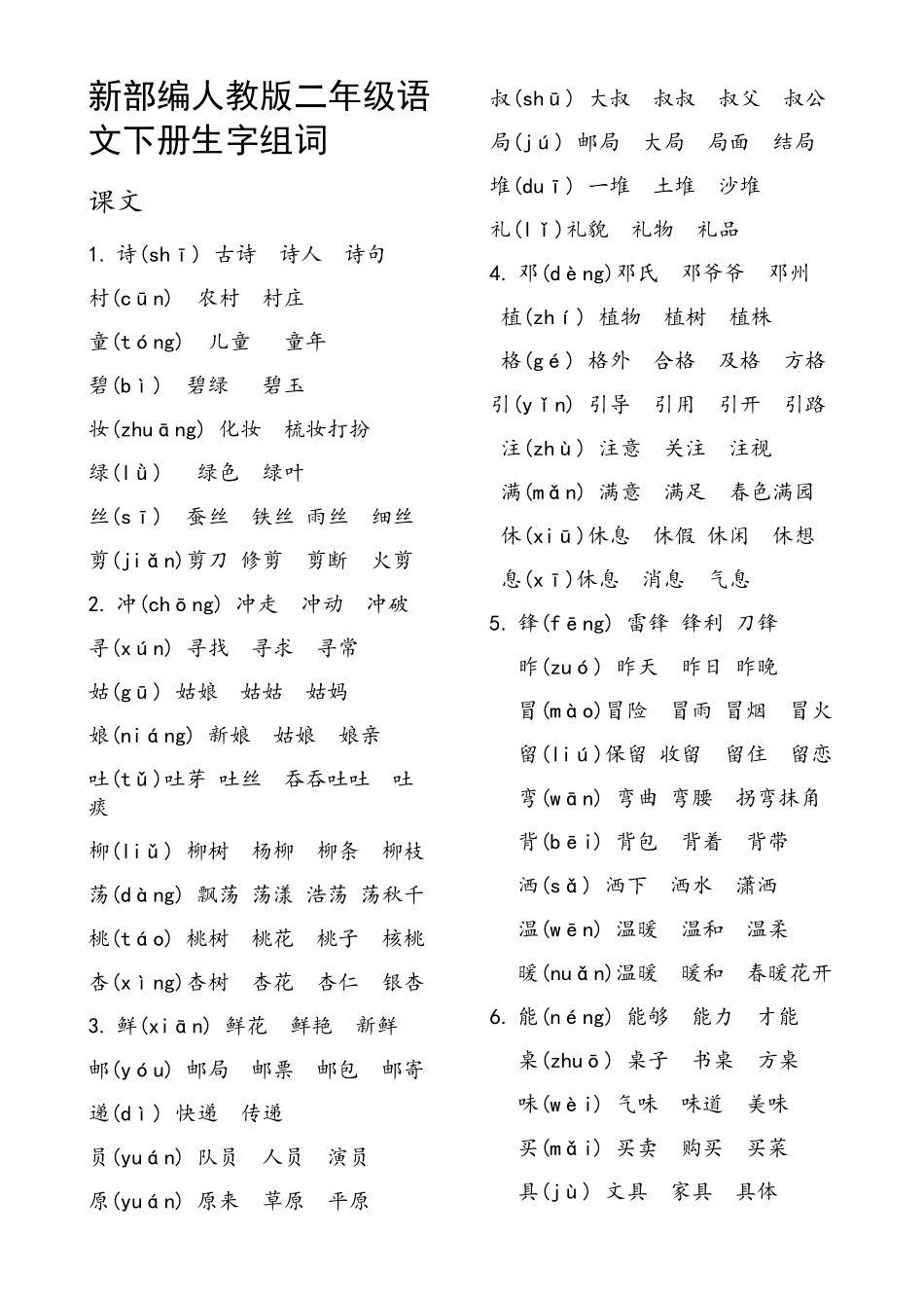 新部编人教版二年级语文下册生字组词_第1页