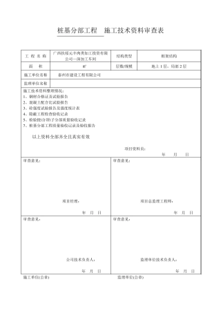 施工技术资料审查表