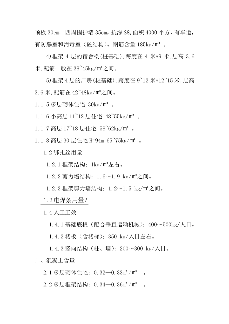 施工材料用量经验参考值_第2页