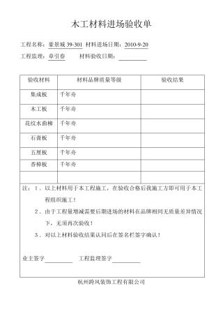 施工材料进场验收单