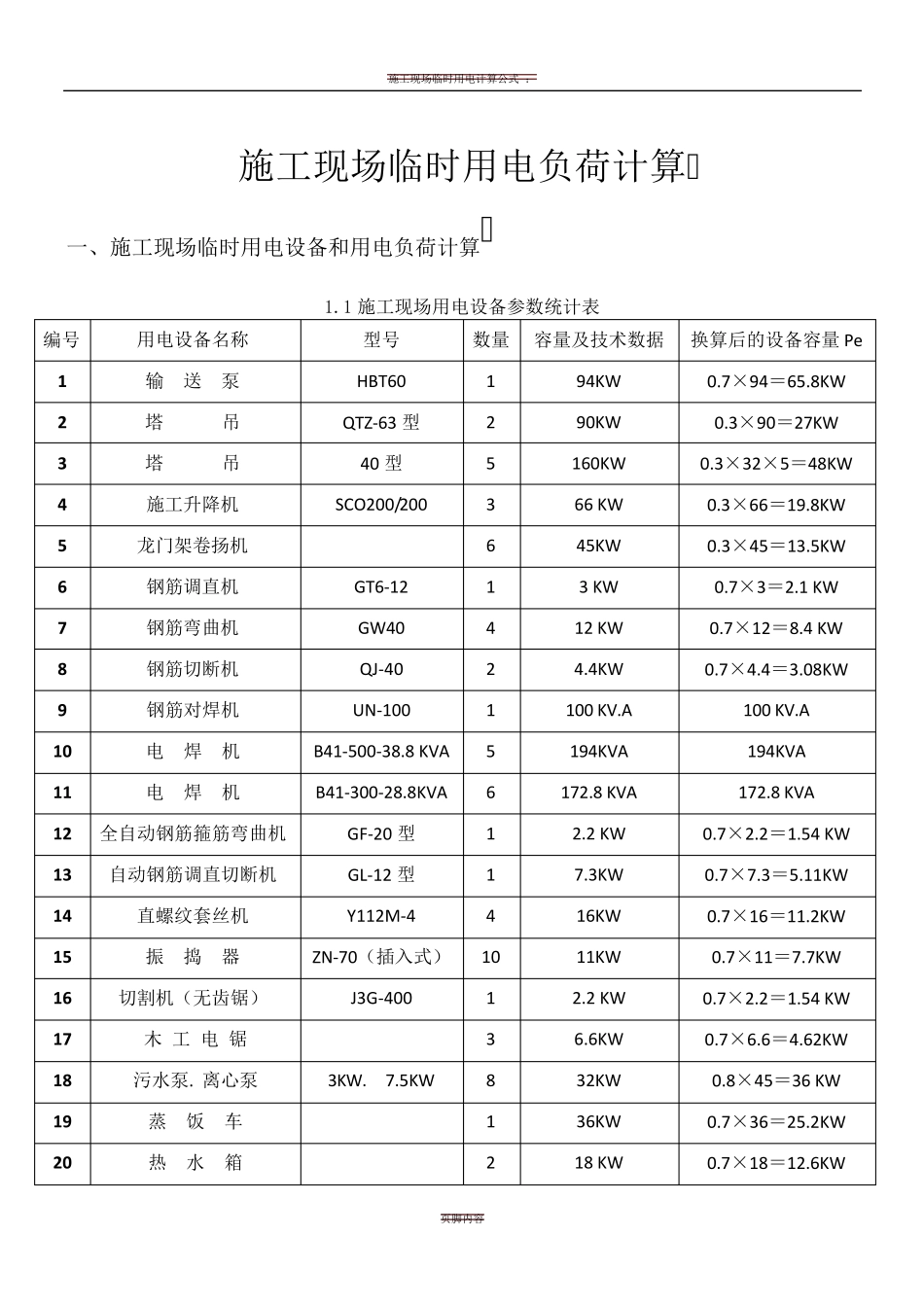施工现场临时用电设备和用电负荷计算应用完整实例_第1页