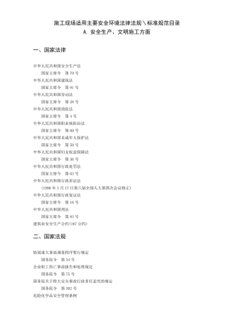 施工现场适用主要安全环境法律法规＼标准规范目录