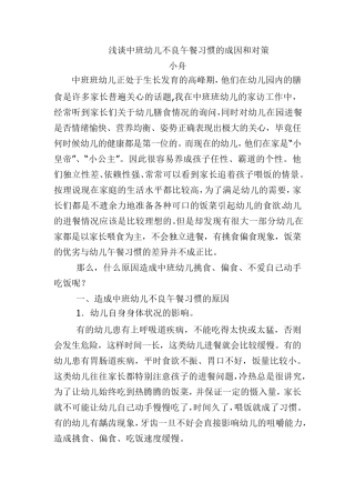 浅谈中班幼儿不良午餐习惯的成因和对策