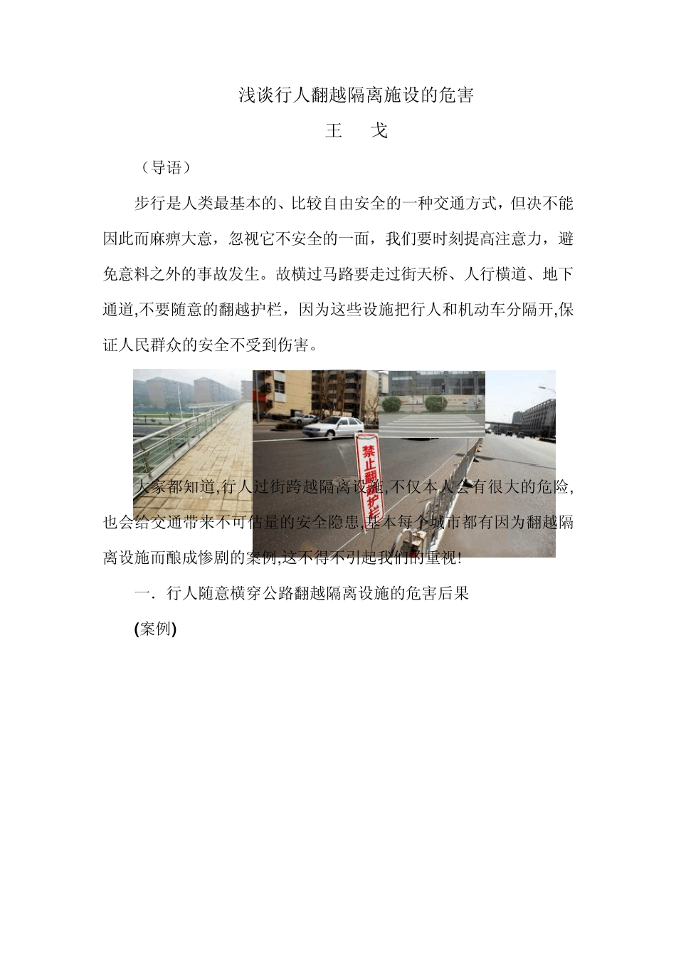 浅谈行人翻越道路隔离设施的危害_第1页