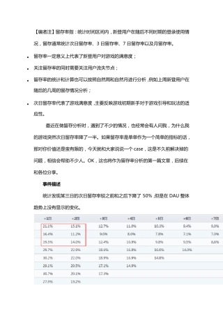 游戏数据分析：留存率分析