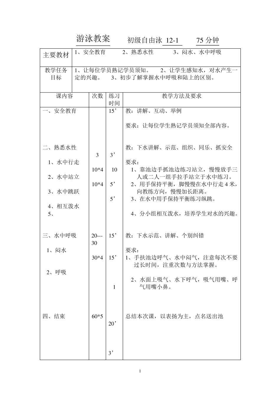 游泳教案(初级班)_第1页