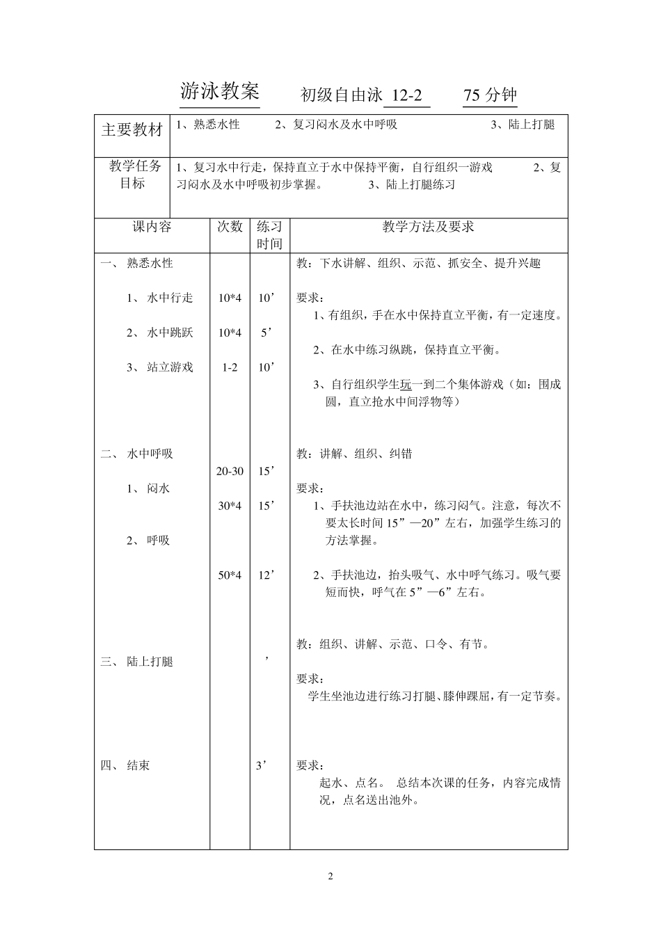 游泳教案(初级班)_第2页