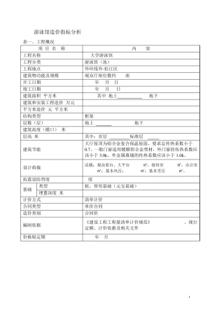 游泳馆造价指标分析