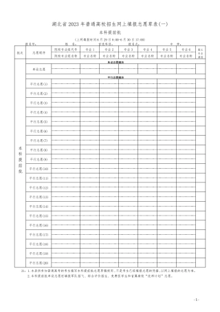 湖北省2023年普通高校招生网上填报志愿草表