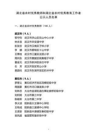 湖北省农村优秀教师和湖北省农村优秀教育工作者