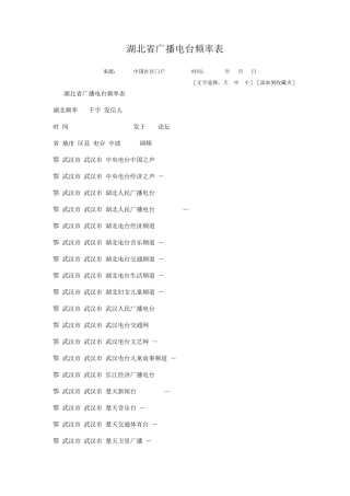 湖北省广播电台频率表