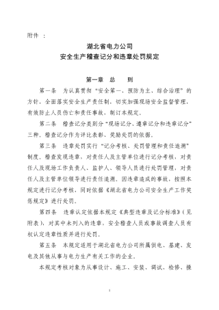 湖北省电力公司安全稽查记分和违章处罚规定