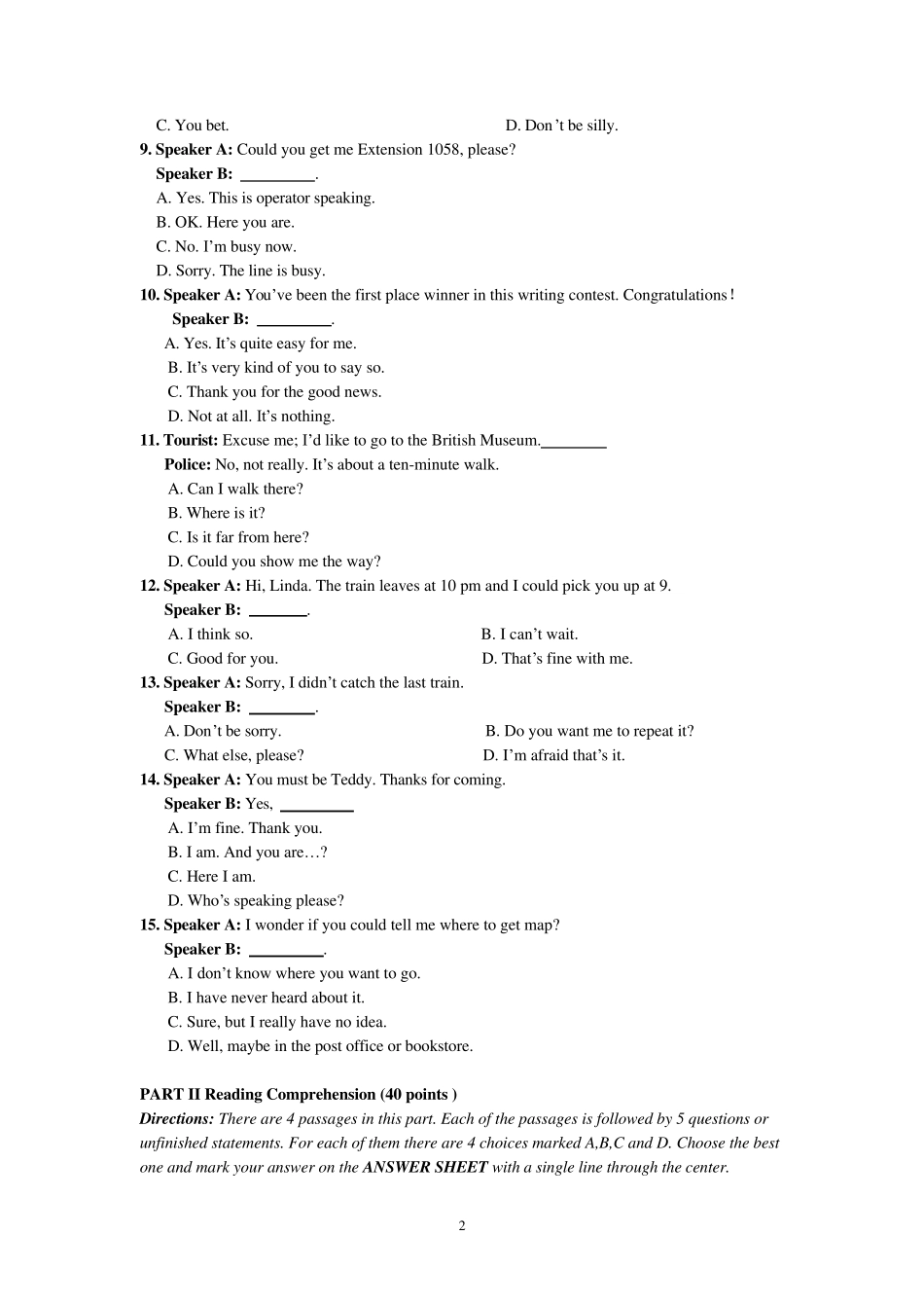 湖南成人学位英语考试真题_第2页