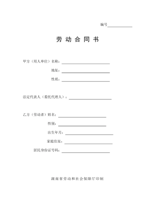 湖南省劳动合同范本