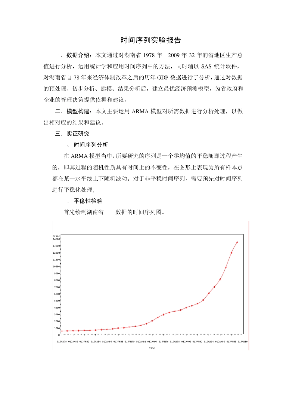湖南省国内生产总值年度数据的时间序列分析_第1页