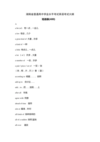 湖南省普通高中学业水平考试英语考试大纲词汇