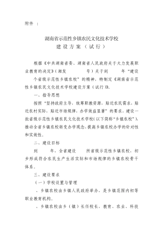 湖南省示范性乡镇农民文化技术学校