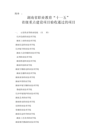 湖南省职业教育“十一五”省级重点建设项目验收通过的项目