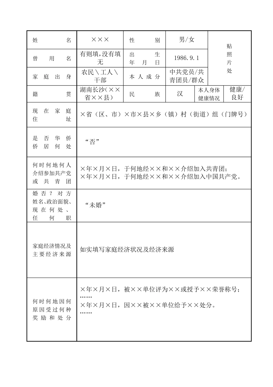 湖南省高等教育毕业生登记表模板_第3页