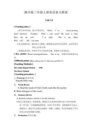 湘少版三年级上、下册英语复习教案
