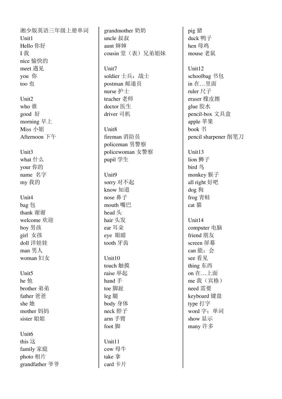 湘少版三至六年级英语单词汇总_第1页