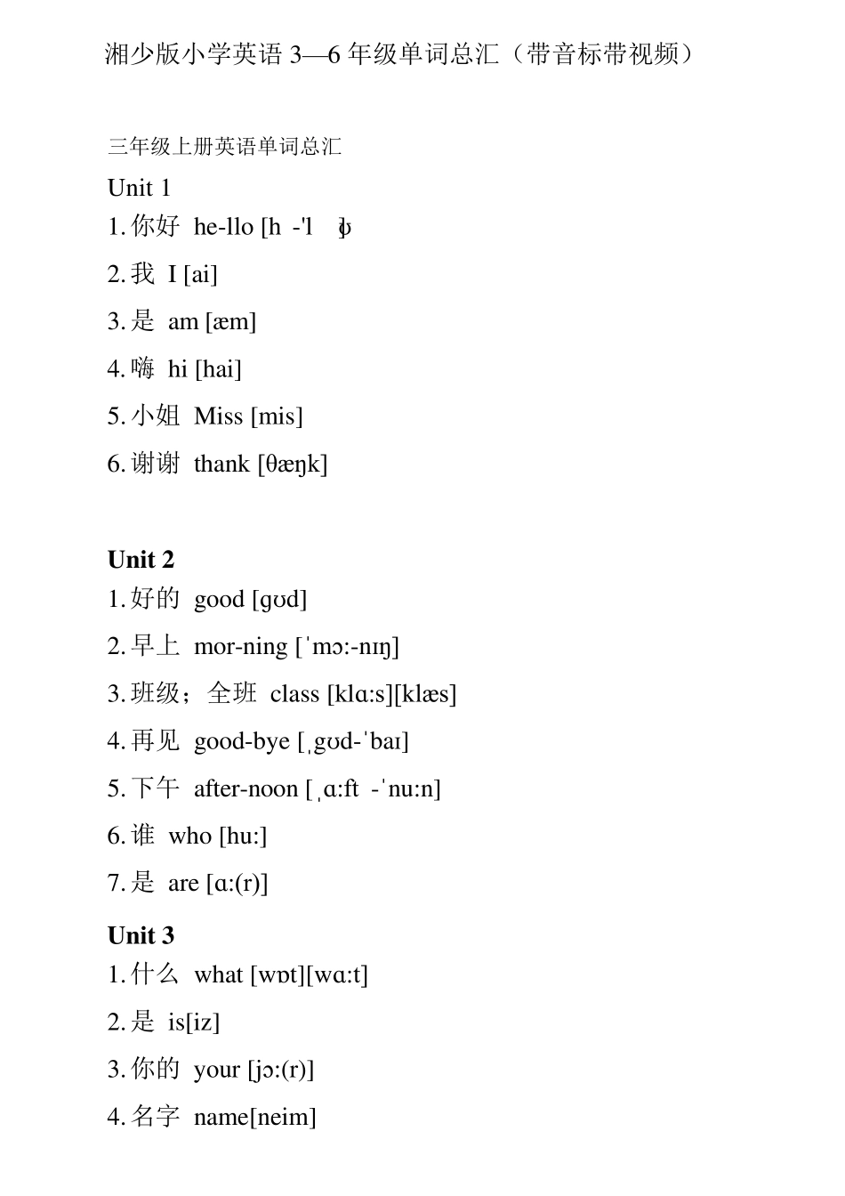 湘少版小学英语单词总汇(带音标)_第1页