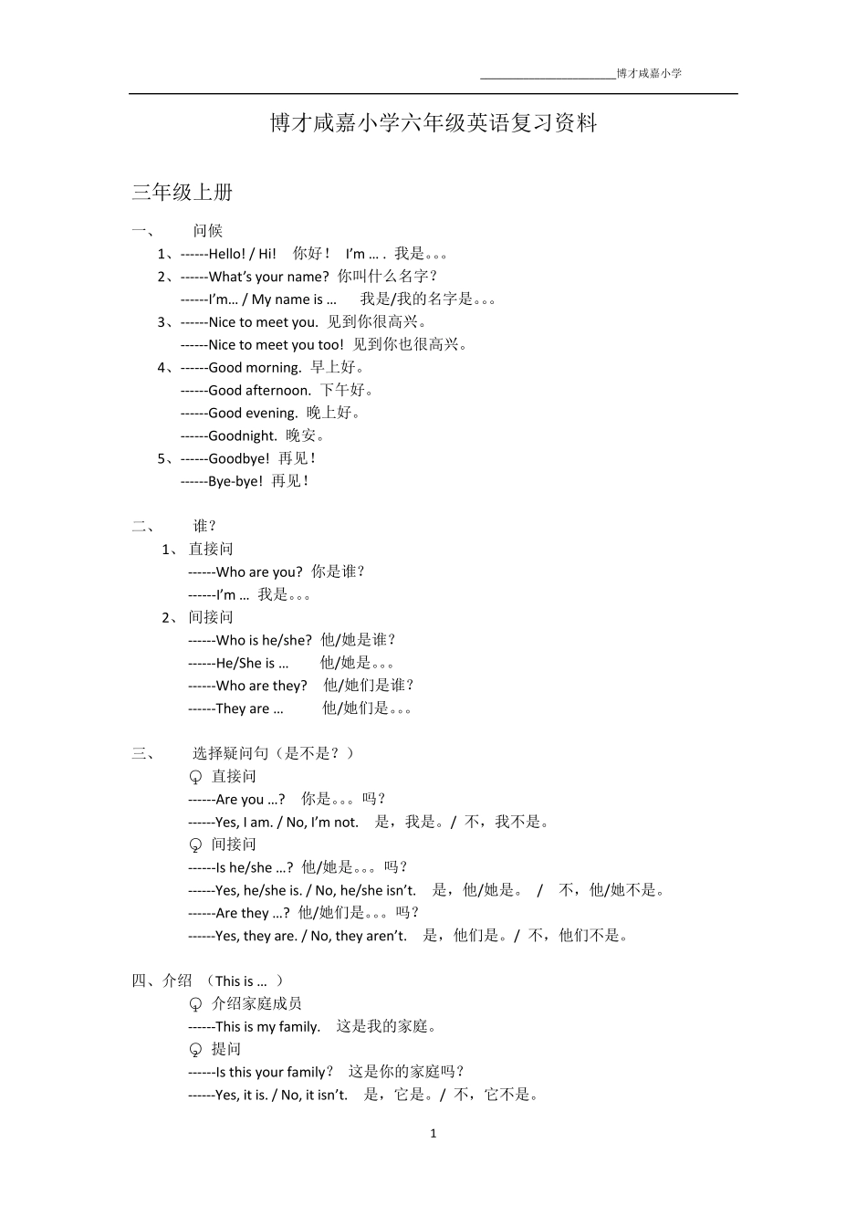 湘少版小学英语毕业总复习知识点汇总_第1页