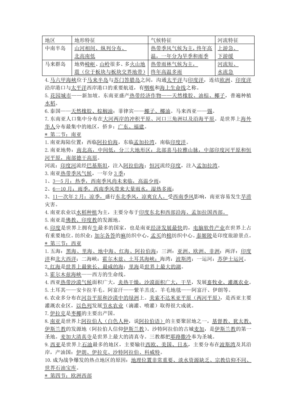 湘教版七年级下册地理复习提纲_第3页