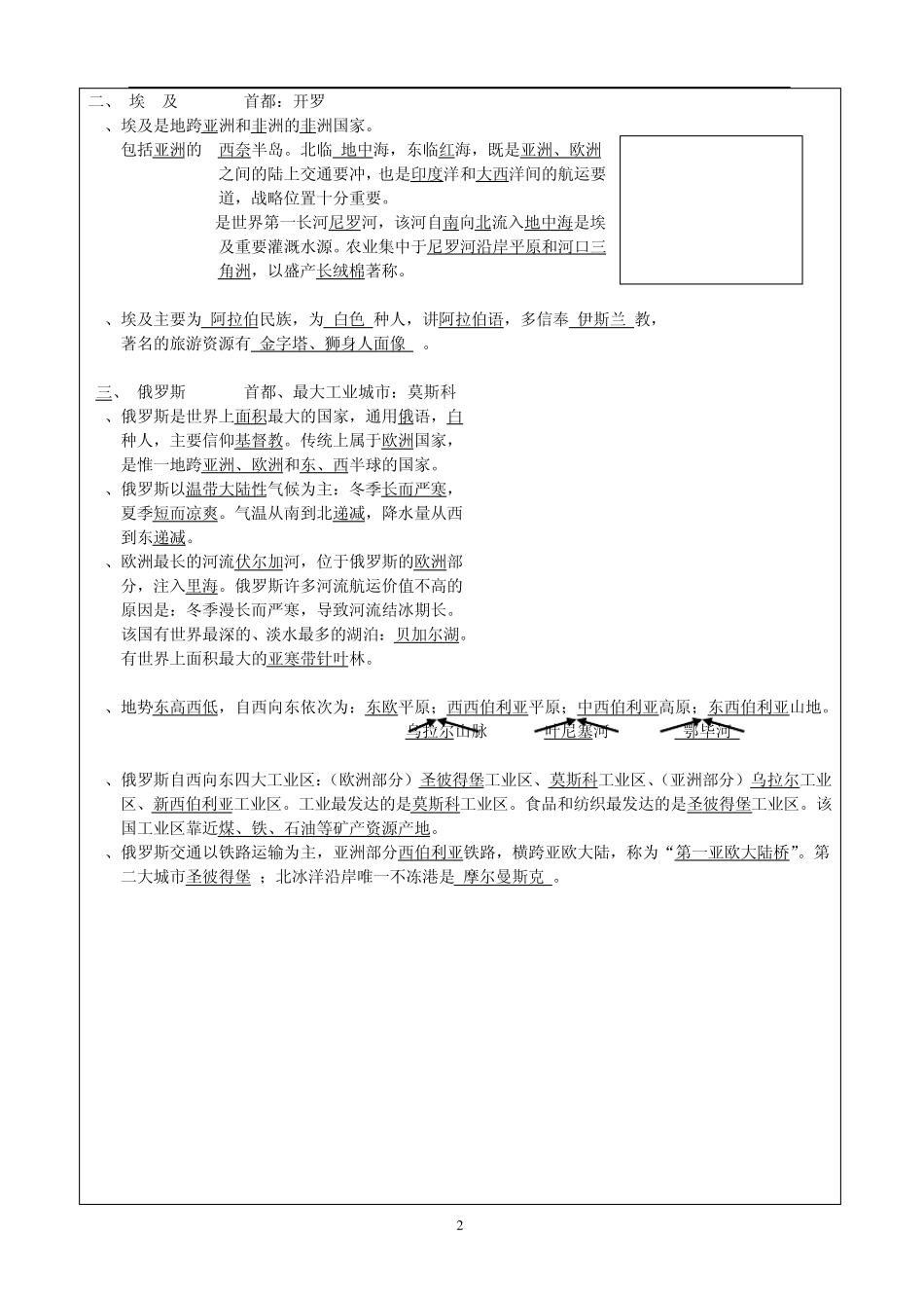 湘教版地理七(下)第八章走近国家全章知识点+习题训练_第2页