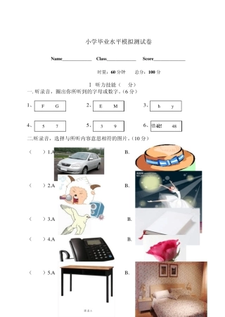 湘教版小学六年级英语模拟