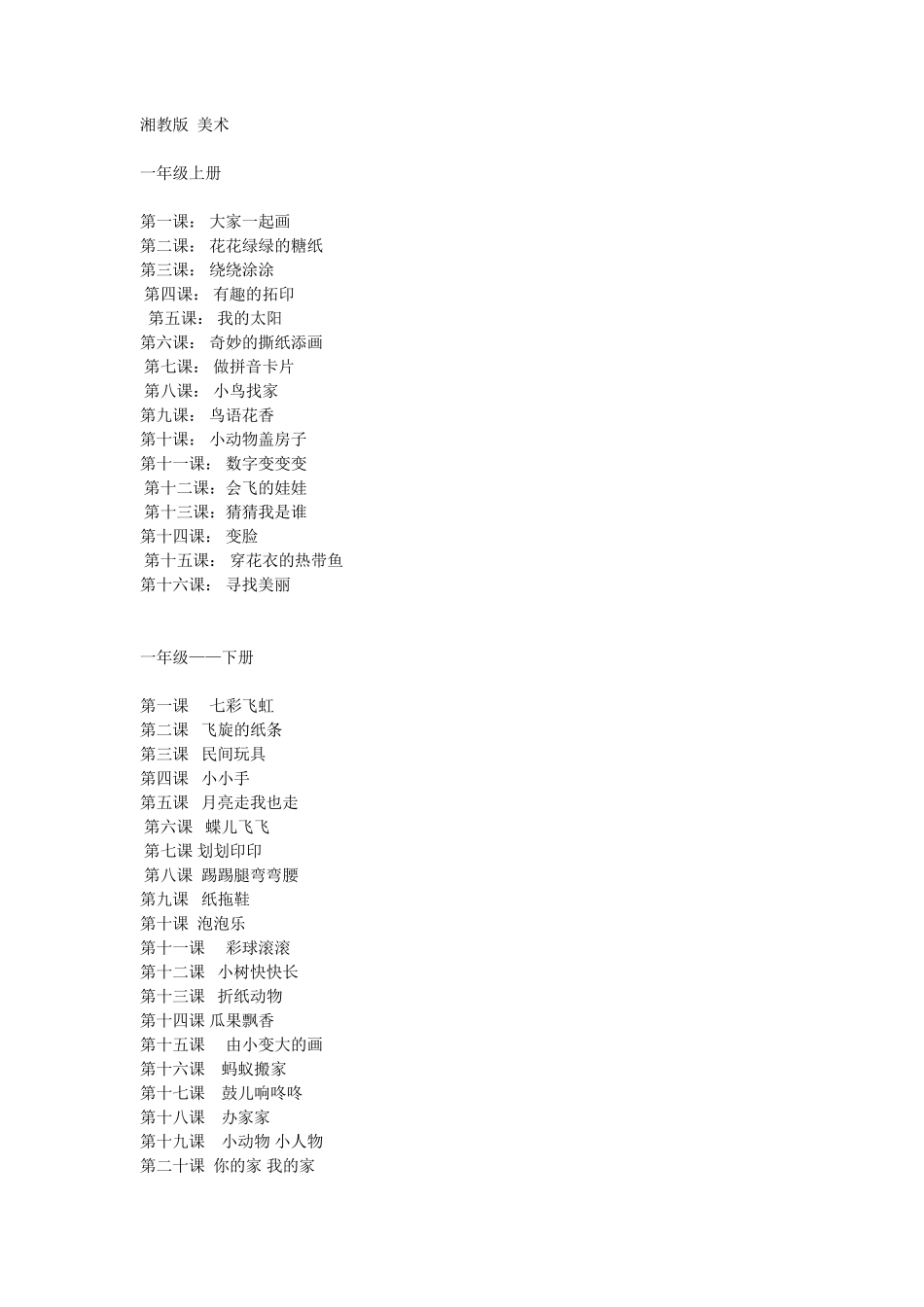 湘教版小学美术教材目录全册_第1页