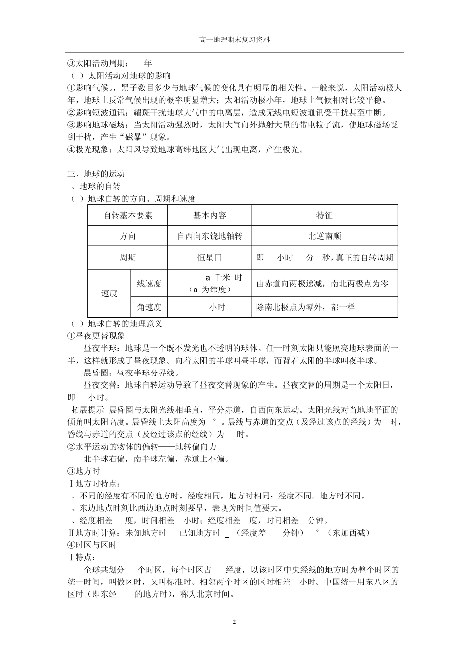 湘教版高一地理必修一期末复习资料_第2页