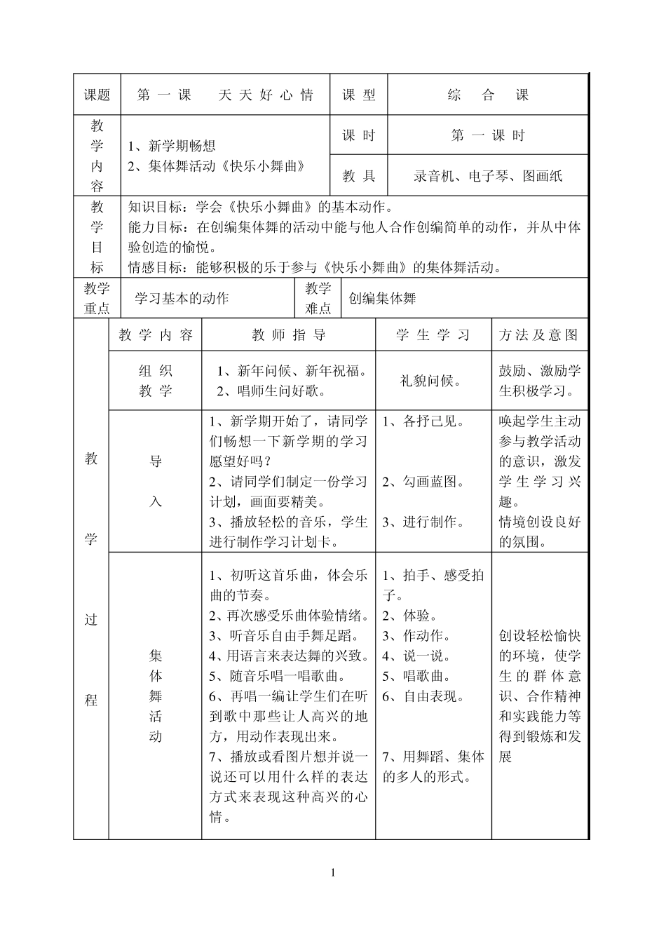 湘版湖南文艺出版社二年级音乐全册教案_第1页