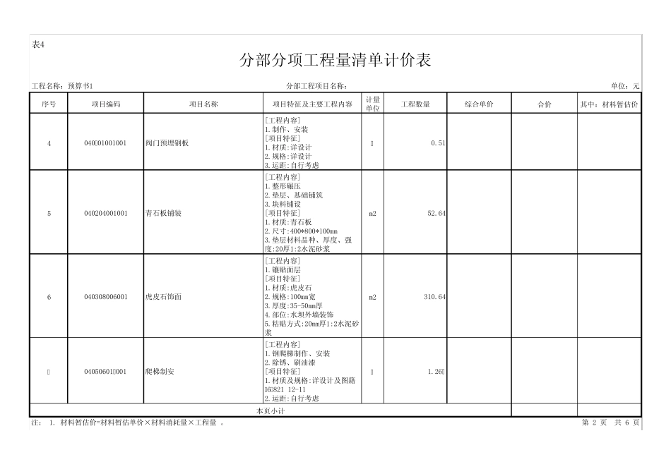 湿地公园景观水坝工程工程量清单_第2页