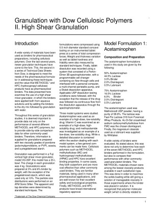 湿法制粒过程粘合剂选择