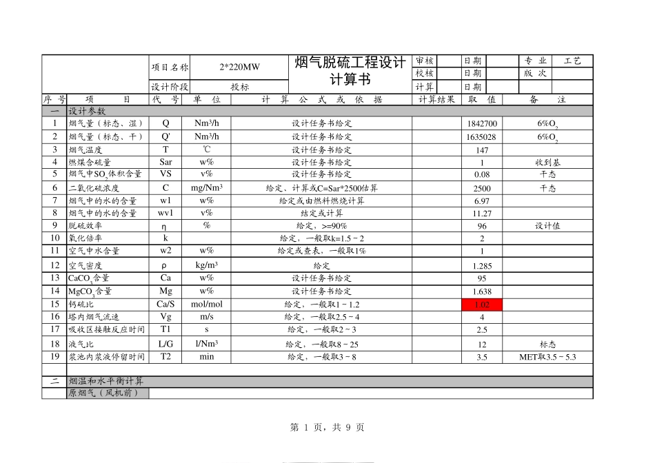 湿法脱硫工艺计算书_第1页